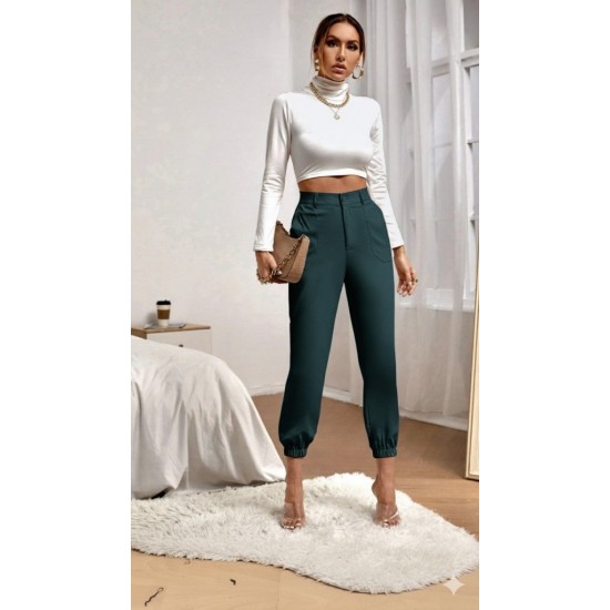 Kadın Yüksek Bel Cepli Paçası Lastikli Ithal Krep Pantolon , 28539 Kadın Yüksek Bel Cepli Paçası Lastikli Ithal Krep Pantolon , 28539