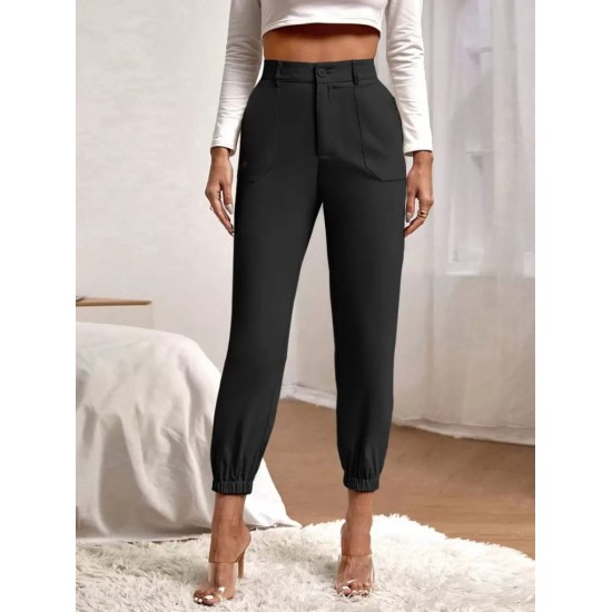 Kadın Yüksek Bel Cepli Paçası Lastikli Ithal Krep Pantolon , 28538 Kadın Yüksek Bel Cepli Paçası Lastikli Ithal Krep Pantolon , 28538