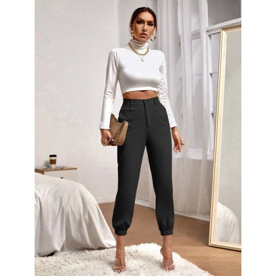 Kadın Yüksek Bel Cepli Paçası Lastikli Ithal Krep Pantolon , 28538 Kadın Yüksek Bel Cepli Paçası Lastikli Ithal Krep Pantolon , 28538