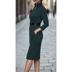 Kadın Uzun Kollu Hakim Yaka Beli Kemerli Cepli Midi Ithal Krep Elbise, 28536 Kadın Uzun Kollu Hakim Yaka Beli Kemerli Cepli Midi Ithal Krep Elbise, 28536