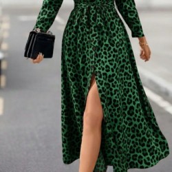 Kadın Uzun Kollu Yakalı Belden Kuşaklı Leopar Desenli Modal Uzun Elbise, 28531 Kadın Uzun Kollu Yakalı Belden Kuşaklı Leopar Desenli Modal Uzun Elbise, 28531