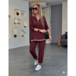 Kadın Uzun Kollu Fermuarlı şerit Detay Desenli Alt üst Ikili Viskon Iki Iplik Takım, 28548 Kadın Uzun Kollu Fermuarlı şerit Detay Desenli Alt üst Ikili Viskon Iki Iplik Takım, 28548