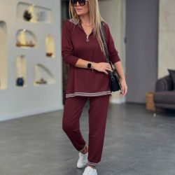 Kadın Uzun Kollu Fermuarlı şerit Detay Desenli Alt üst Ikili Viskon Iki Iplik Takım, 28548 Kadın Uzun Kollu Fermuarlı şerit Detay Desenli Alt üst Ikili Viskon Iki Iplik Takım, 28548