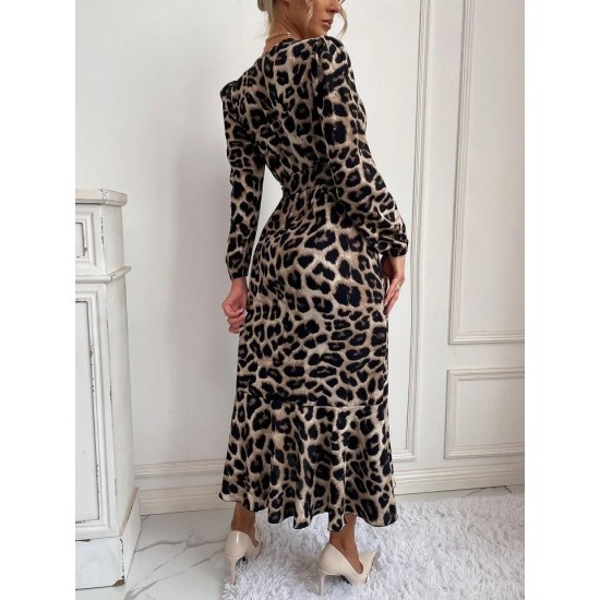 Kadın Uzun Kollu Kruvaze Yaka Leopar Desenli Modal Uzun Elbise , 28554 Kadın Uzun Kollu Kruvaze Yaka Leopar Desenli Modal Uzun Elbise , 28554