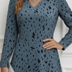 Kadın Uzun Kollu V Yakalı Desenli Kısa Keten Elbise , 28559 Kadın Uzun Kollu V Yakalı Desenli Kısa Keten Elbise , 28559