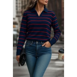 Kadın Uzun Kollu V Yaka çizgili Triko Bluz, 28578