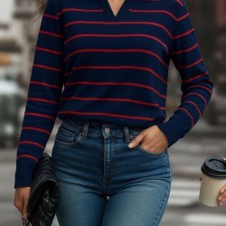 Kadın Uzun Kollu V Yaka çizgili Triko Bluz, 28578 Kadın Uzun Kollu V Yaka çizgili Triko Bluz, 28578