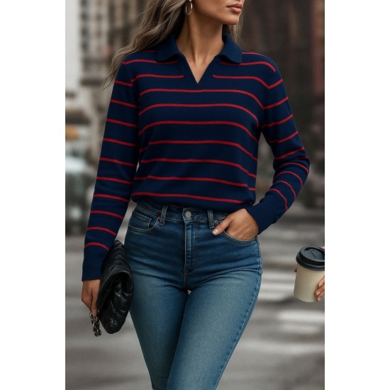 Kadın Uzun Kollu V Yaka çizgili Triko Bluz, 28578 Kadın Uzun Kollu V Yaka çizgili Triko Bluz, 28578