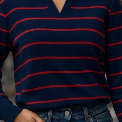 Kadın Uzun Kollu V Yaka çizgili Triko Bluz, 28578 Kadın Uzun Kollu V Yaka çizgili Triko Bluz, 28578