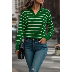Kadın Uzun Kollu V Yaka çizgili Triko Bluz, 28577