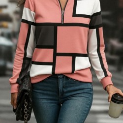 Kadın Uzun Kollu Yakadan Fermuarlı Desenli şardonlu Dalgıç Bluz , 28576 Kadın Uzun Kollu Yakadan Fermuarlı Desenli şardonlu Dalgıç Bluz , 28576