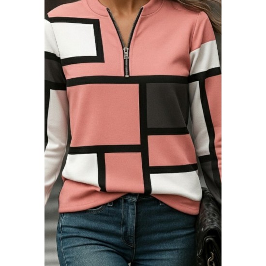 Kadın Uzun Kollu Yakadan Fermuarlı Desenli şardonlu Dalgıç Bluz , 28576 Kadın Uzun Kollu Yakadan Fermuarlı Desenli şardonlu Dalgıç Bluz , 28576