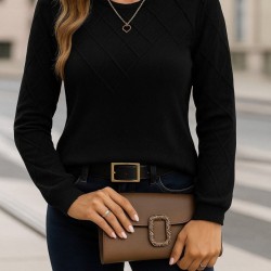 Kadın Uzun Kollu Bisiklet Yaka Geometrik Desenli Triko Bluz, 28574 Kadın Uzun Kollu Bisiklet Yaka Geometrik Desenli Triko Bluz, 28574