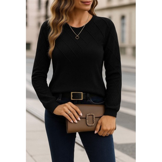 Kadın Uzun Kollu Bisiklet Yaka Geometrik Desenli Triko Bluz, 28574 Kadın Uzun Kollu Bisiklet Yaka Geometrik Desenli Triko Bluz, 28574