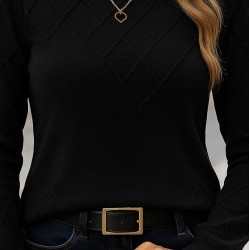 Kadın Uzun Kollu Bisiklet Yaka Geometrik Desenli Triko Bluz, 28574 Kadın Uzun Kollu Bisiklet Yaka Geometrik Desenli Triko Bluz, 28574