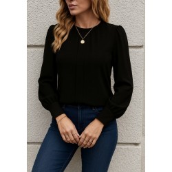 Kadın Uzun Kollu Bisiklet Yaka Pileli Ithal Krep Bluz, 28564 Kadın Uzun Kollu Bisiklet Yaka Pileli Ithal Krep Bluz, 28564