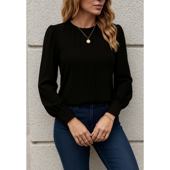 Kadın Uzun Kollu Bisiklet Yaka Pileli Ithal Krep Bluz, 28564 Kadın Uzun Kollu Bisiklet Yaka Pileli Ithal Krep Bluz, 28564