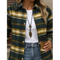 Kadın Uzun Kollu Kare Desenli önden Düğmeli Dokuma Gömlek, 28563 Kadın Uzun Kollu Kare Desenli önden Düğmeli Dokuma Gömlek, 28563