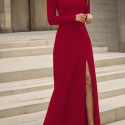 Kadın Uzun Kollu Madonna Yakalı Yırtmaç Detaylı Uzun Ithal Krep Elbise, 28650 Kadın Uzun Kollu Madonna Yakalı Yırtmaç Detaylı Uzun Ithal Krep Elbise, 28650