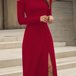 Kadın Uzun Kollu Madonna Yakalı Yırtmaç Detaylı Uzun Ithal Krep Elbise, 28650 Kadın Uzun Kollu Madonna Yakalı Yırtmaç Detaylı Uzun Ithal Krep Elbise, 28650