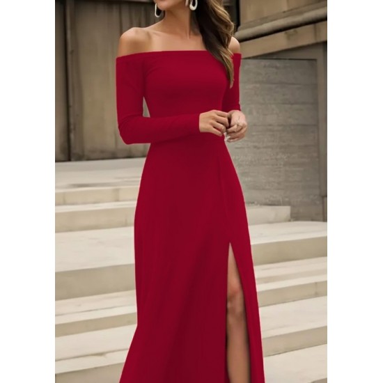 Kadın Uzun Kollu Madonna Yakalı Yırtmaç Detaylı Uzun Ithal Krep Elbise, 28650 Kadın Uzun Kollu Madonna Yakalı Yırtmaç Detaylı Uzun Ithal Krep Elbise, 28650