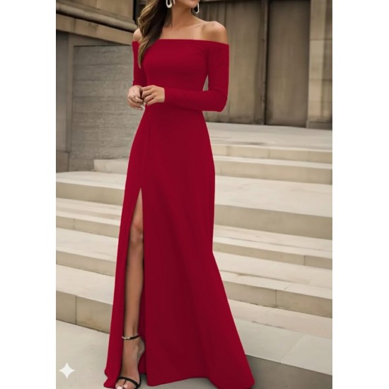 Kadın Uzun Kollu Madonna Yakalı Yırtmaç Detaylı Uzun Ithal Krep Elbise, 28650 Kadın Uzun Kollu Madonna Yakalı Yırtmaç Detaylı Uzun Ithal Krep Elbise, 28650