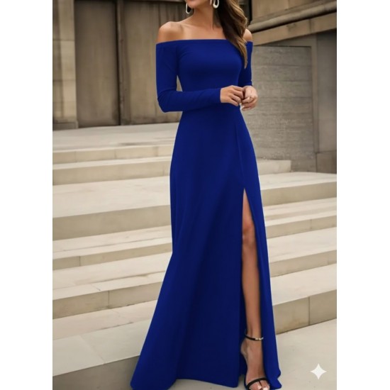 Kadın Uzun Kollu Madonna Yakalı Yırtmaç Detaylı Uzun Ithal Krep Elbise, 28649 Kadın Uzun Kollu Madonna Yakalı Yırtmaç Detaylı Uzun Ithal Krep Elbise, 28649