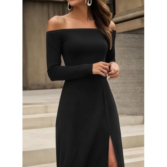 Kadın Uzun Kollu Madonna Yakalı Yırtmaç Detaylı Uzun Ithal Krep Elbise , 28648 Kadın Uzun Kollu Madonna Yakalı Yırtmaç Detaylı Uzun Ithal Krep Elbise , 28648