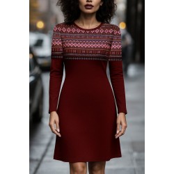 Kadın Uzun Kollu Bisiklet Yaka Etnik Desenli Kısa şardonlu Dalgıç Elbise , 28636 Kadın Uzun Kollu Bisiklet Yaka Etnik Desenli Kısa şardonlu Dalgıç Elbise , 28636