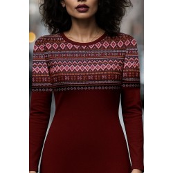 Kadın Uzun Kollu Bisiklet Yaka Etnik Desenli Kısa şardonlu Dalgıç Elbise , 28636 Kadın Uzun Kollu Bisiklet Yaka Etnik Desenli Kısa şardonlu Dalgıç Elbise , 28636