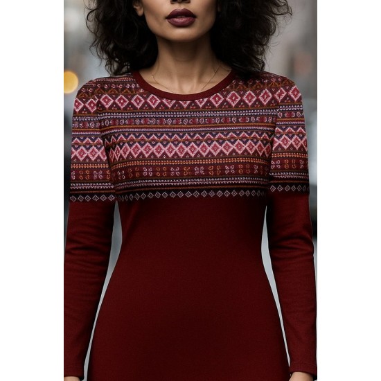 Kadın Uzun Kollu Bisiklet Yaka Etnik Desenli Kısa şardonlu Dalgıç Elbise , 28636 Kadın Uzun Kollu Bisiklet Yaka Etnik Desenli Kısa şardonlu Dalgıç Elbise , 28636