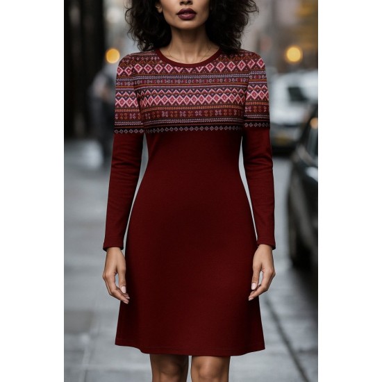 Kadın Uzun Kollu Bisiklet Yaka Etnik Desenli Kısa şardonlu Dalgıç Elbise , 28636 Kadın Uzun Kollu Bisiklet Yaka Etnik Desenli Kısa şardonlu Dalgıç Elbise , 28636