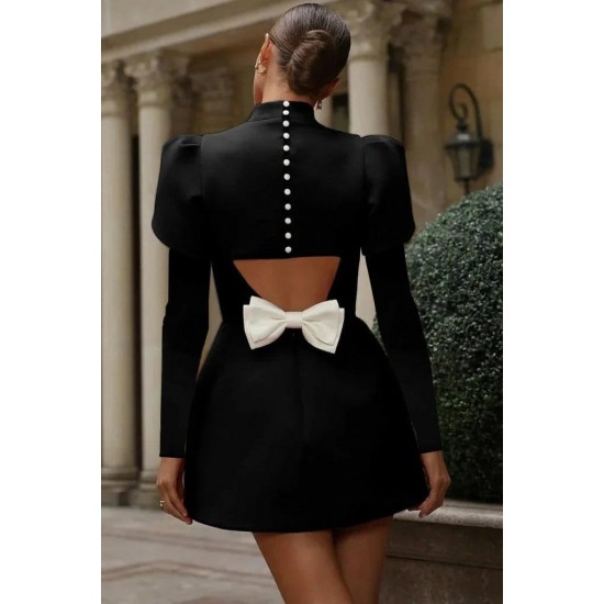 Kadın Uzun Kollu Yarı Balıkçı Yaka Arkadan Kurdela Detaylı Mini Atlas Elbise , 28631 Kadın Uzun Kollu Yarı Balıkçı Yaka Arkadan Kurdela Detaylı Mini Atlas Elbise , 28631