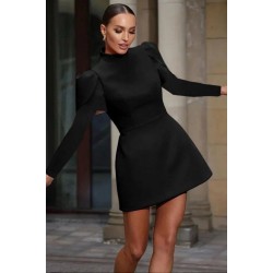 Kadın Uzun Kollu Yarı Balıkçı Yaka Arkadan Kurdela Detaylı Mini Atlas Elbise , 28631 Kadın Uzun Kollu Yarı Balıkçı Yaka Arkadan Kurdela Detaylı Mini Atlas Elbise , 28631