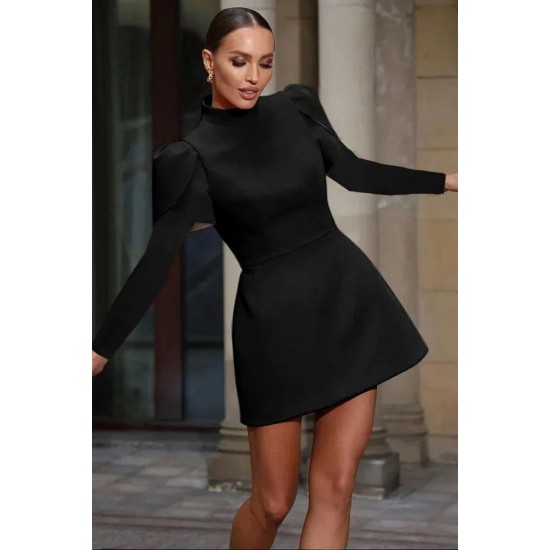 Kadın Uzun Kollu Yarı Balıkçı Yaka Arkadan Kurdela Detaylı Mini Atlas Elbise , 28631 Kadın Uzun Kollu Yarı Balıkçı Yaka Arkadan Kurdela Detaylı Mini Atlas Elbise , 28631