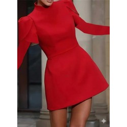 Kadın Uzun Kollu Yarı Balıkçı Yaka Arkadan Kurdela Detaylı Mini Atlas Elbise, 28630 Kadın Uzun Kollu Yarı Balıkçı Yaka Arkadan Kurdela Detaylı Mini Atlas Elbise, 28630