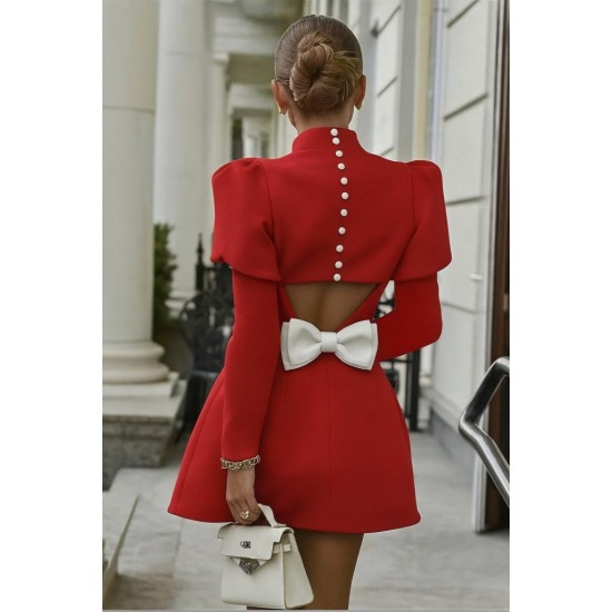 Kadın Uzun Kollu Yarı Balıkçı Yaka Arkadan Kurdela Detaylı Mini Atlas Elbise, 28630 Kadın Uzun Kollu Yarı Balıkçı Yaka Arkadan Kurdela Detaylı Mini Atlas Elbise, 28630