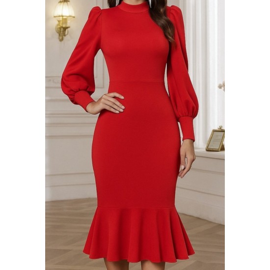 Kadın Uzun Kollu Yarı Balıkçı Yaka Etek Ucu Fırfır Detaylı Midi Ithal Krep Elbise , 28627 Kadın Uzun Kollu Yarı Balıkçı Yaka Etek Ucu Fırfır Detaylı Midi Ithal Krep Elbise , 28627