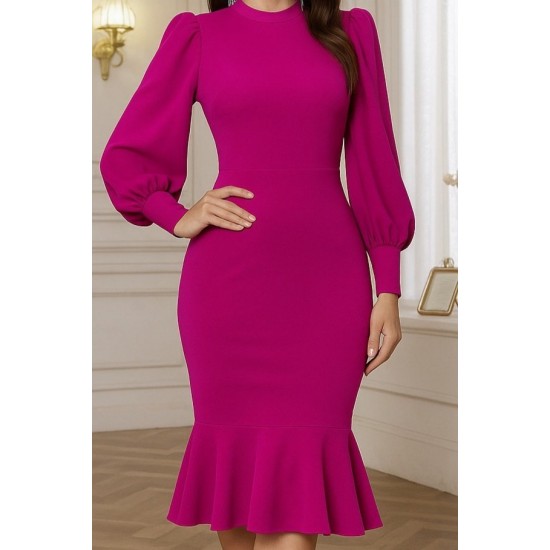 Kadın Uzun Kollu Yarı Balıkçı Yaka Etek Ucu Fırfır Detaylı Midi Ithal Krep Elbise , 28626 Kadın Uzun Kollu Yarı Balıkçı Yaka Etek Ucu Fırfır Detaylı Midi Ithal Krep Elbise , 28626