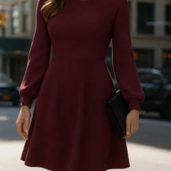 Kadın Uzun Kollu Kayık Yaka Kısa Triko Elbise , 28621