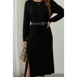 Kadın Uzun Kollu Bisiklet Yaka Yandan Yırtmaçlı Midi Triko Elbise , 28620 Kadın Uzun Kollu Bisiklet Yaka Yandan Yırtmaçlı Midi Triko Elbise , 28620