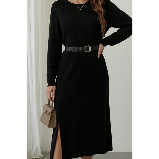 Kadın Uzun Kollu Bisiklet Yaka Yandan Yırtmaçlı Midi Triko Elbise , 28620 Kadın Uzun Kollu Bisiklet Yaka Yandan Yırtmaçlı Midi Triko Elbise , 28620