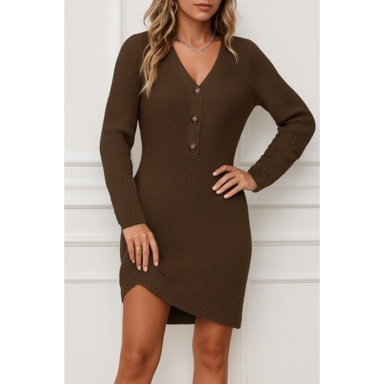 Kadın Uzun Kollu V Yakalı önden Düğmeli Kısa Triko Elbise , 28619 Kadın Uzun Kollu V Yakalı önden Düğmeli Kısa Triko Elbise , 28619