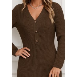 Kadın Uzun Kollu V Yakalı önden Düğmeli Kısa Triko Elbise , 28619 Kadın Uzun Kollu V Yakalı önden Düğmeli Kısa Triko Elbise , 28619