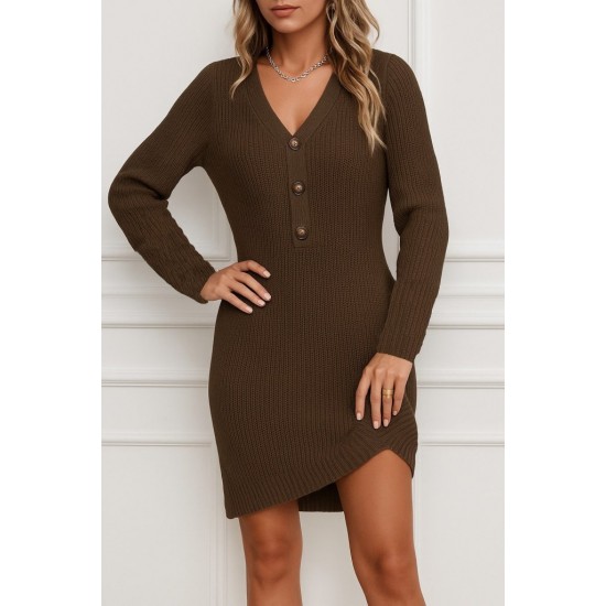 Kadın Uzun Kollu V Yakalı önden Düğmeli Kısa Triko Elbise , 28619 Kadın Uzun Kollu V Yakalı önden Düğmeli Kısa Triko Elbise , 28619