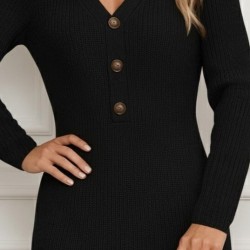 Kadın Uzun Kollu V Yakalı önden Düğmeli Kısa Triko Elbise , 28618 Kadın Uzun Kollu V Yakalı önden Düğmeli Kısa Triko Elbise , 28618