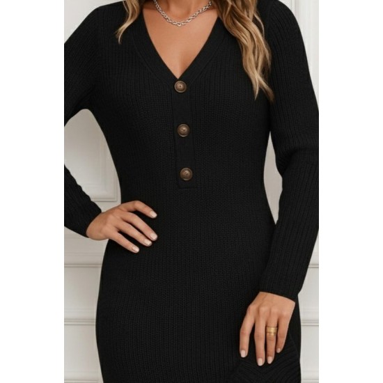 Kadın Uzun Kollu V Yakalı önden Düğmeli Kısa Triko Elbise , 28618 Kadın Uzun Kollu V Yakalı önden Düğmeli Kısa Triko Elbise , 28618
