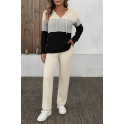 Kadın Uzun Kollu Kapşonlu Bağcıklı Blok Renkli şardonlu Kaşkorse Bluz Ve Pantolon Ikili Takım , 28614 Kadın Uzun Kollu Kapşonlu Bağcıklı Blok Renkli şardonlu Kaşkorse Bluz Ve Pantolon Ikili Takım , 28614