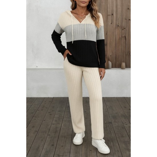 Kadın Uzun Kollu Kapşonlu Bağcıklı Blok Renkli şardonlu Kaşkorse Bluz Ve Pantolon Ikili Takım , 28614 Kadın Uzun Kollu Kapşonlu Bağcıklı Blok Renkli şardonlu Kaşkorse Bluz Ve Pantolon Ikili Takım , 28614