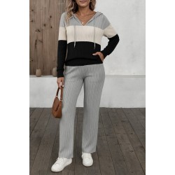 Kadın Uzun Kollu Kapşonlu Bağcıklı Blok Renkli şardonlu Kaşkorse Bluz Ve Pantolon Ikili Takım , 28613 Kadın Uzun Kollu Kapşonlu Bağcıklı Blok Renkli şardonlu Kaşkorse Bluz Ve Pantolon Ikili Takım , 28613